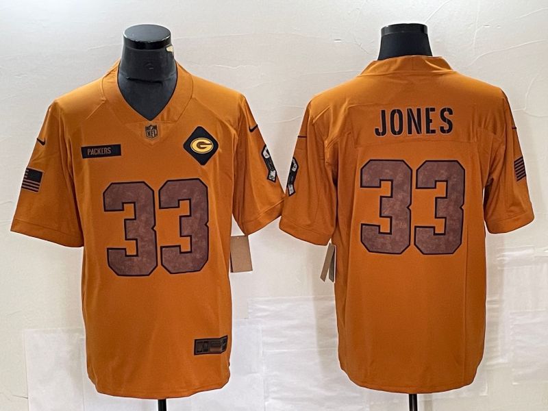 Men Green Bay Packers 33 Jones brown Nike 2023 Salute To Service Limited NFL Jersey